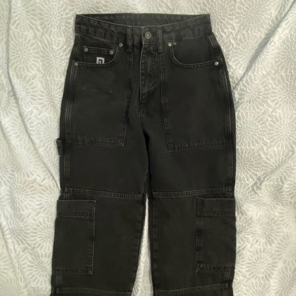 Urban Outfitters Ragged Cargo Jeans In Washed Black Size XS
